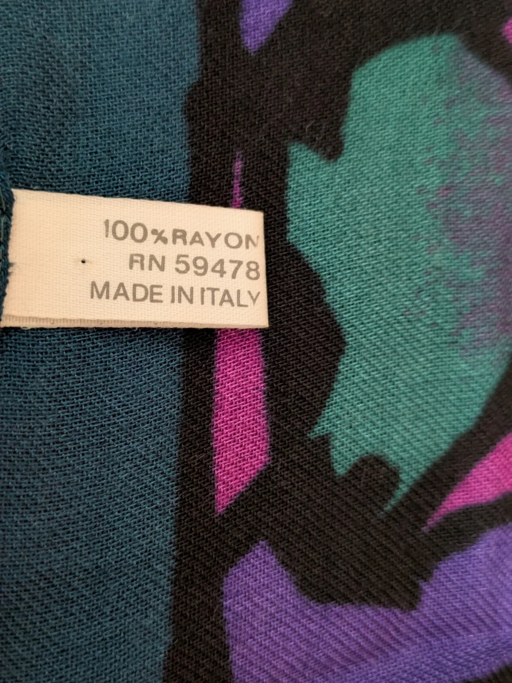 Abstract Leaf Print Silk Scarf - Teal, Purple, Mustard